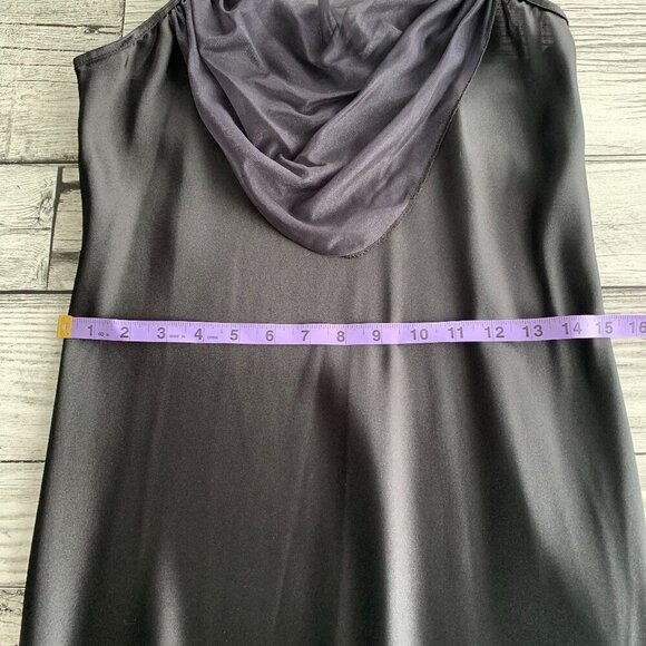 Vintage 90s Black Satin Asymmetric Sheer Ruffle Hem Maxi Slip Dress - Picture 13 of 14